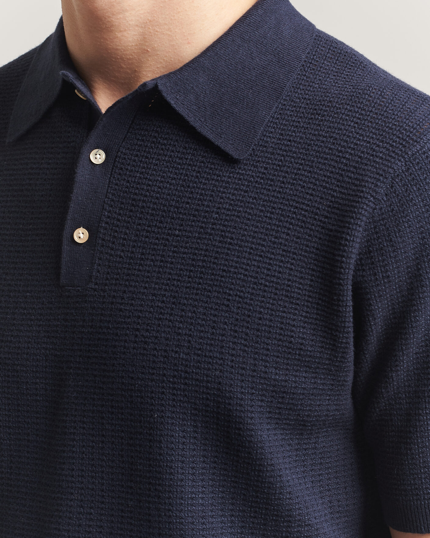 Uomini | Polo | Stenströms | Knitted Textured Cotton/Hemp Polo Navy