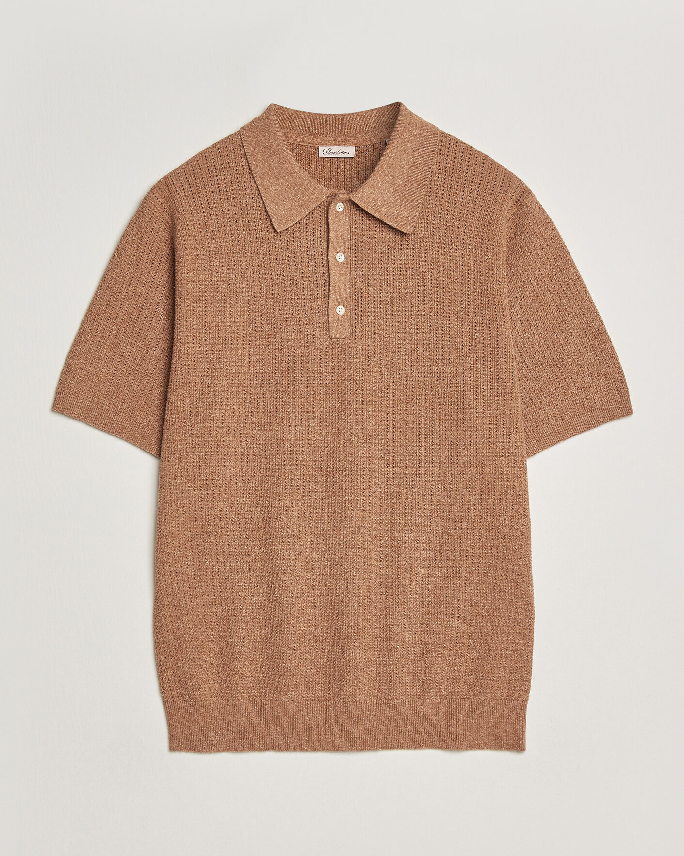 Uomini | Polo | Stenströms | Knitted Textured Cotton/Hemp Polo Light Brown