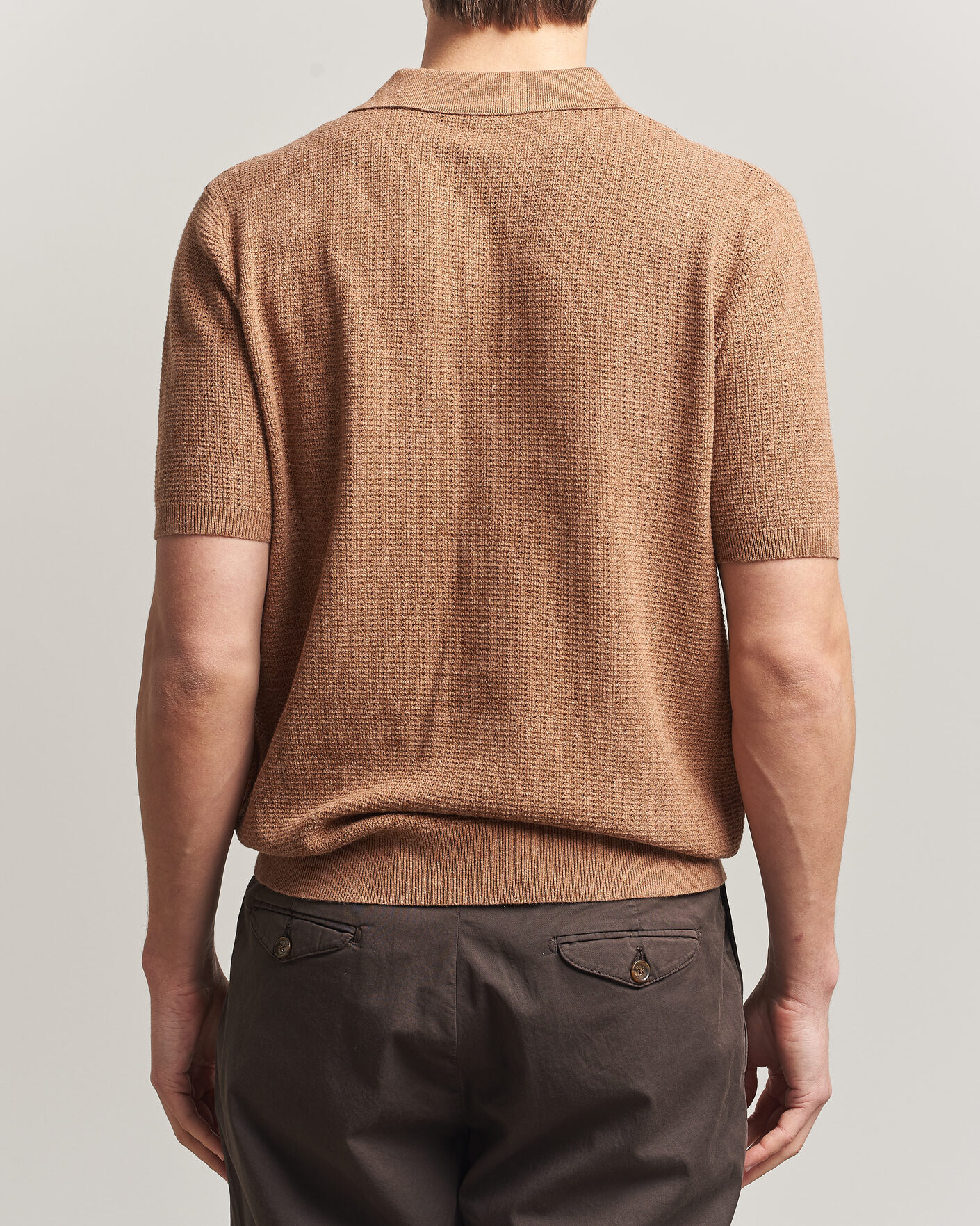 Uomini | Polo | Stenströms | Knitted Textured Cotton/Hemp Polo Light Brown