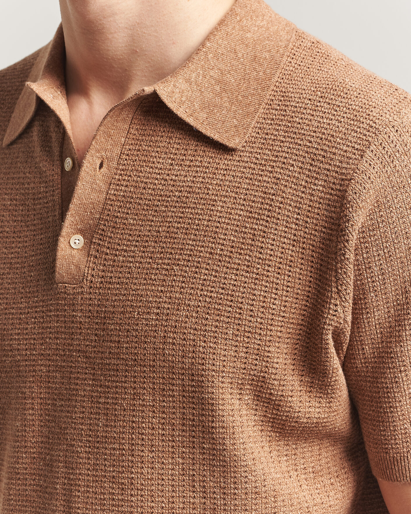 Uomini | Polo | Stenströms | Knitted Textured Cotton/Hemp Polo Light Brown