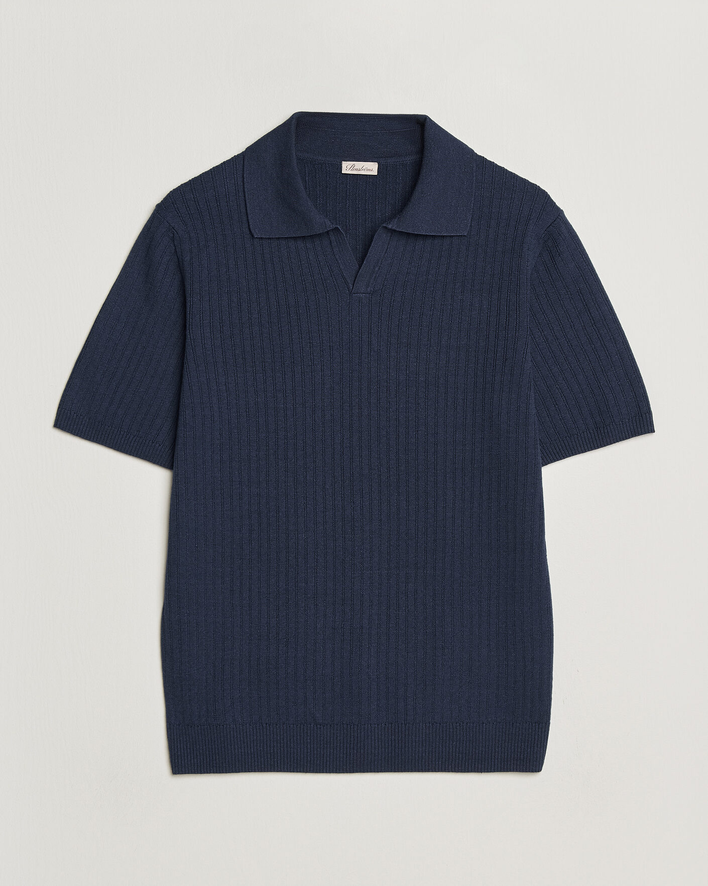 Uomini | Polo | Stenströms | Linen/Merino Structured Polo Navy