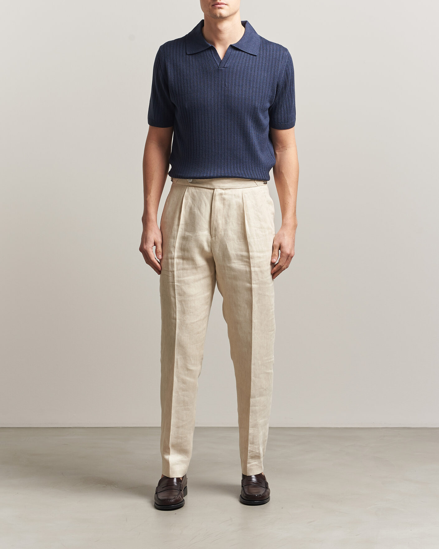 Uomini | Polo | Stenströms | Linen/Merino Structured Polo Navy