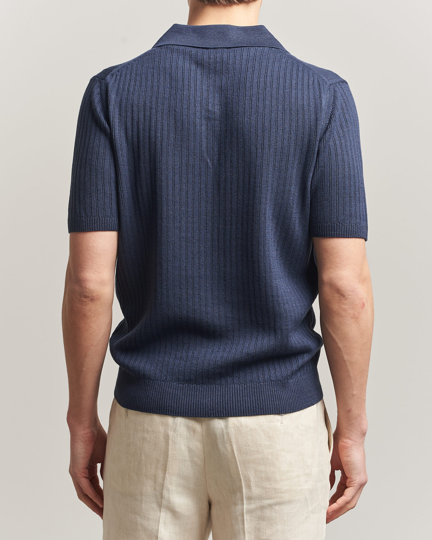 Uomini | Polo | Stenströms | Linen/Merino Structured Polo Navy
