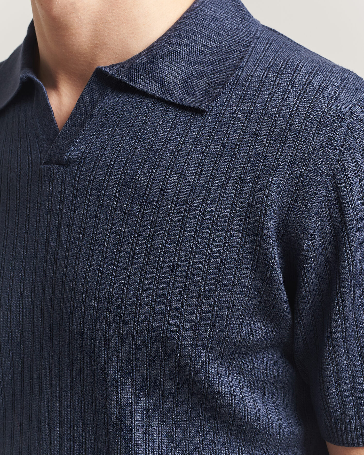 Uomini | Polo | Stenströms | Linen/Merino Structured Polo Navy