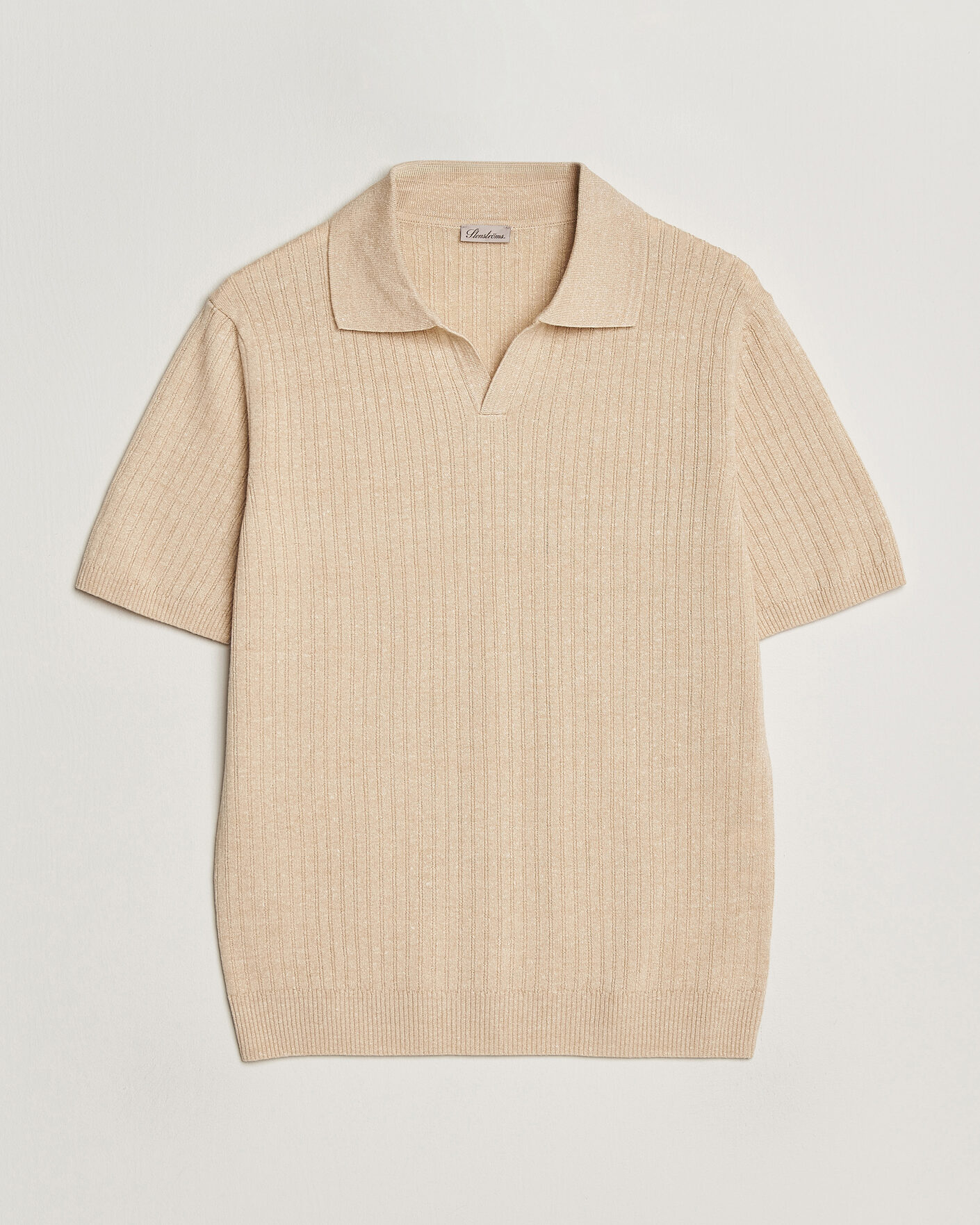 Uomini | Polo | Stenströms | Linen/Merino Structured Polo Beige
