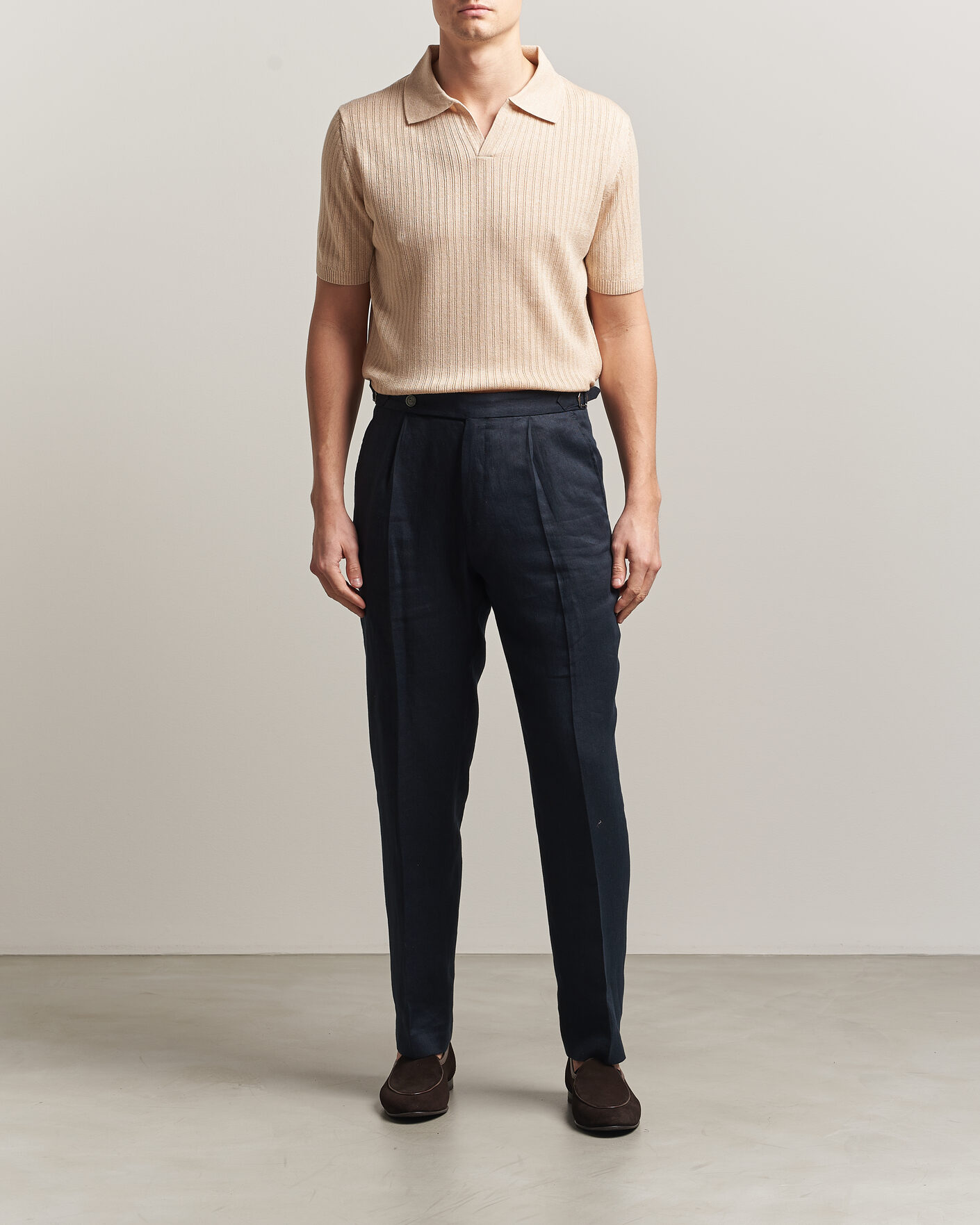 Uomini | Polo | Stenströms | Linen/Merino Structured Polo Beige