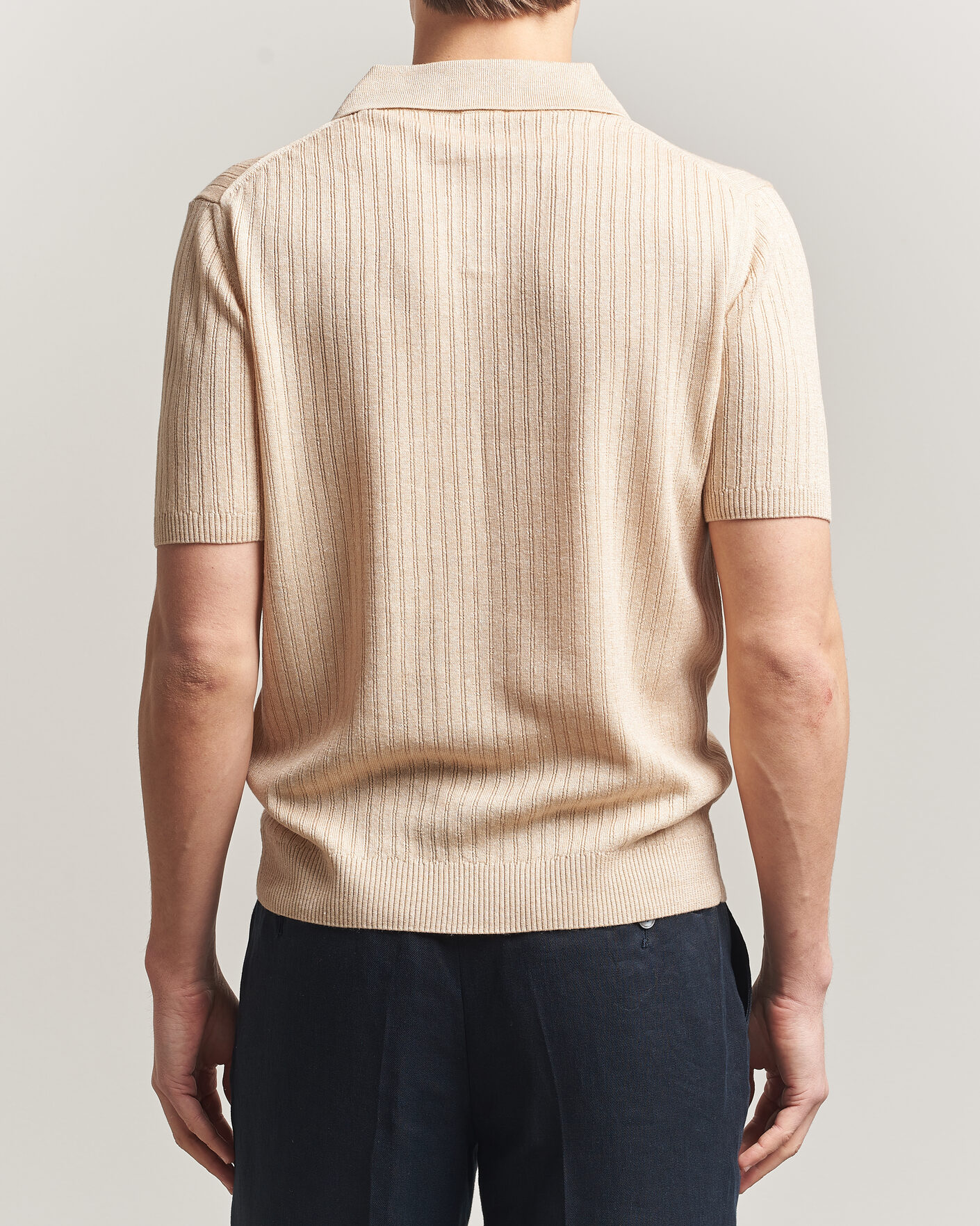 Uomini | Polo | Stenströms | Linen/Merino Structured Polo Beige