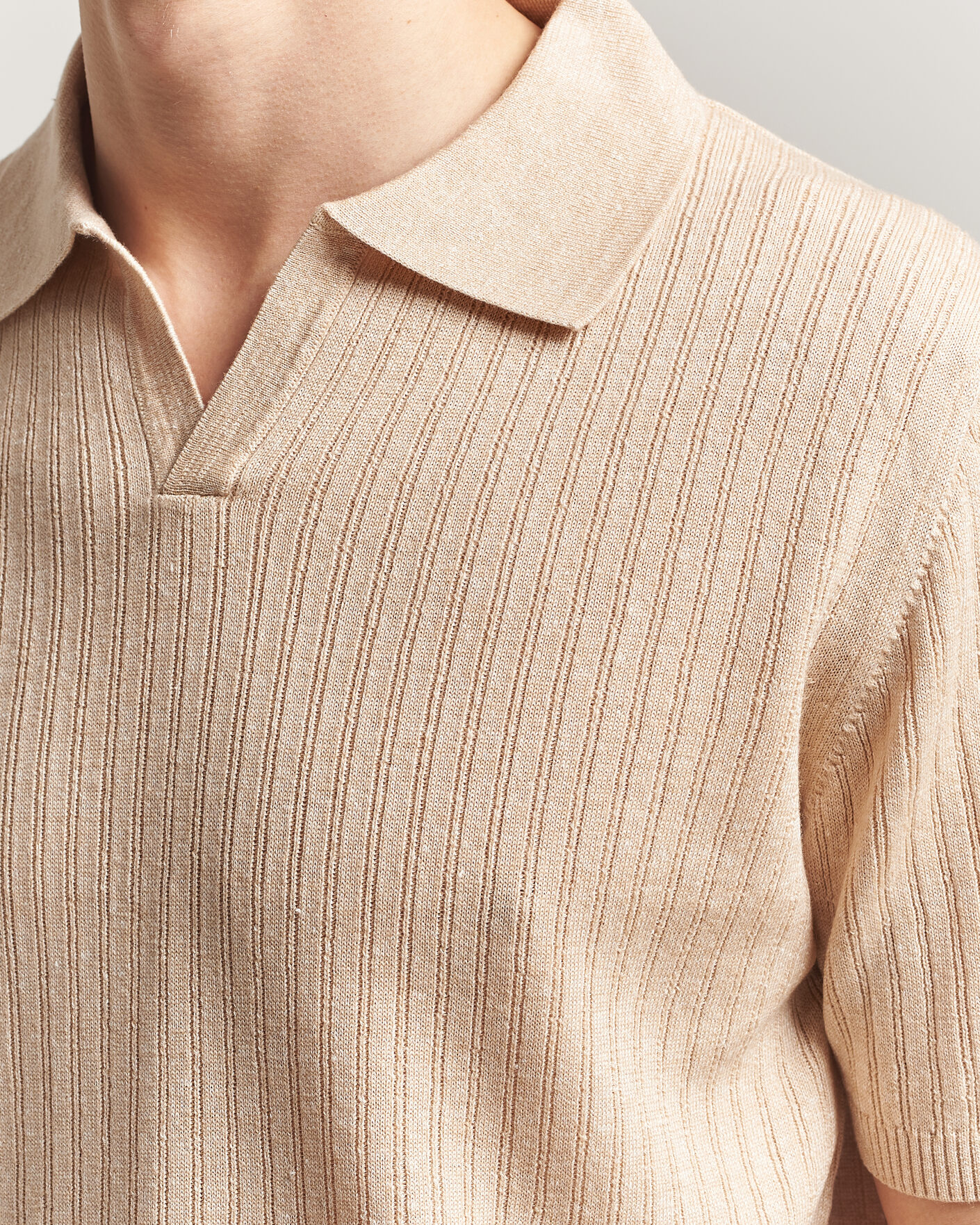 Uomini | Polo | Stenströms | Linen/Merino Structured Polo Beige