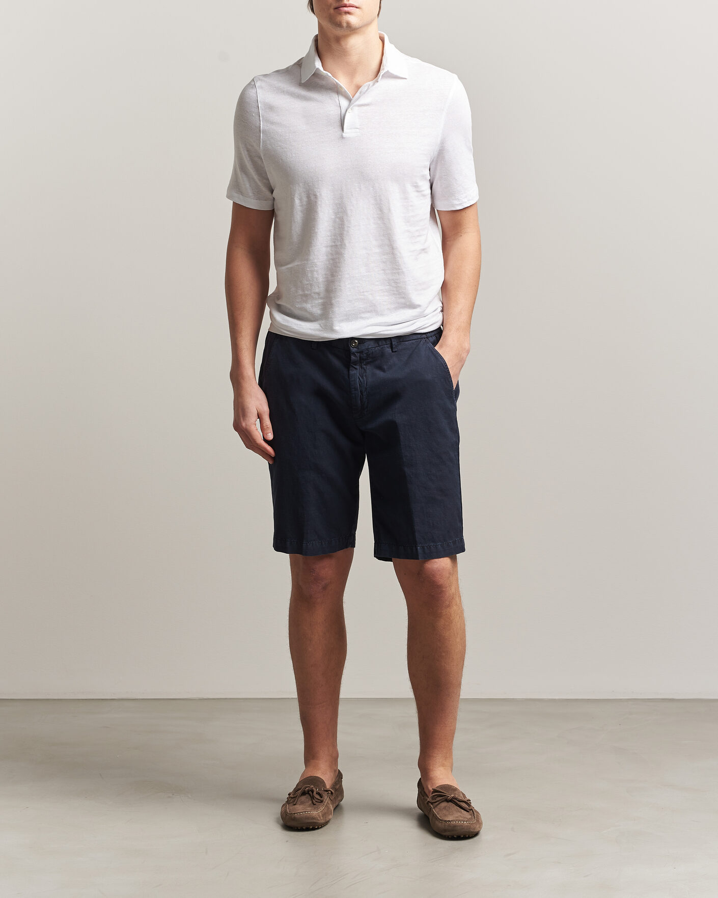 Uomini | Polo | Stenströms | Linen Polo Shirt White