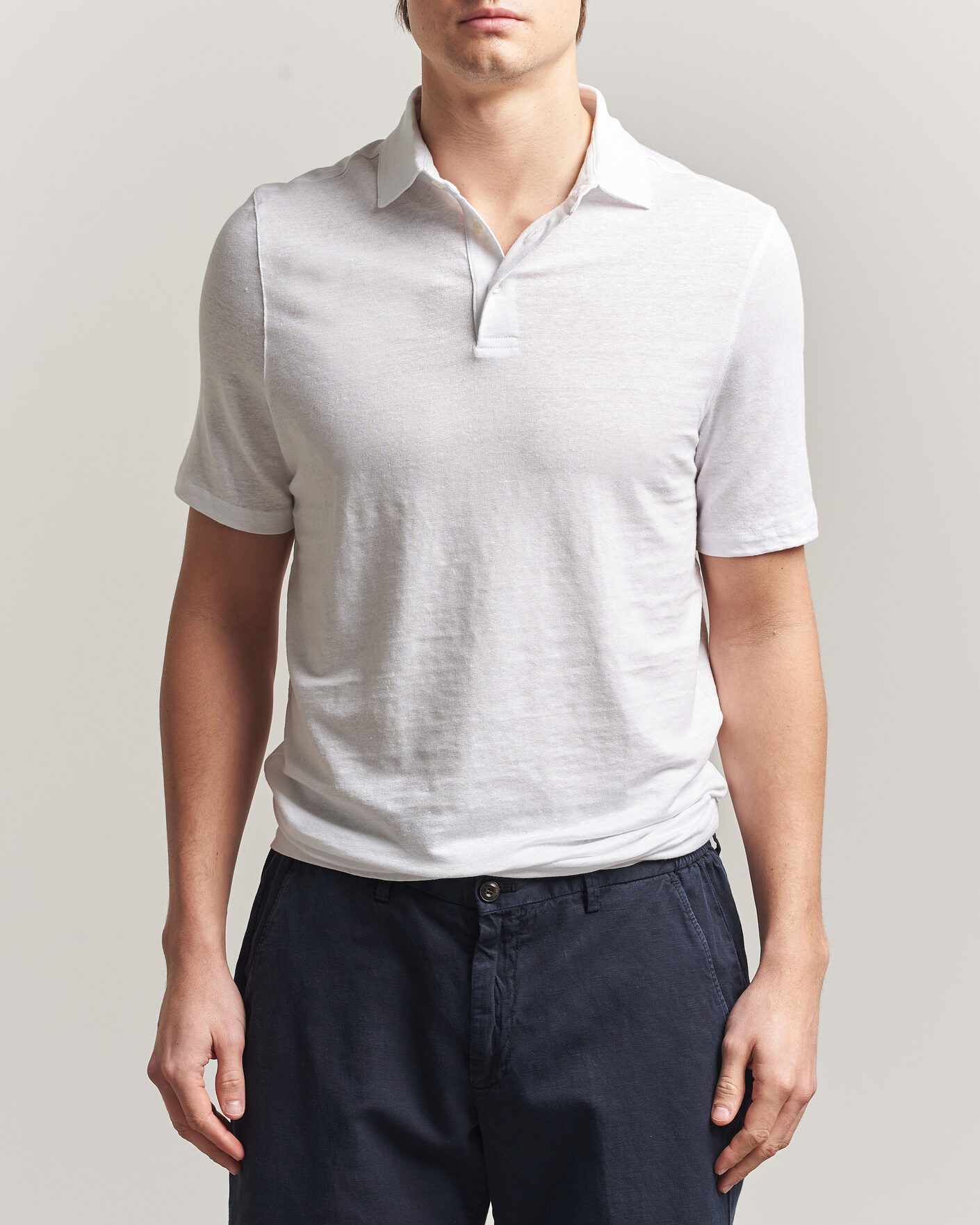 Uomini | Polo | Stenströms | Linen Polo Shirt White