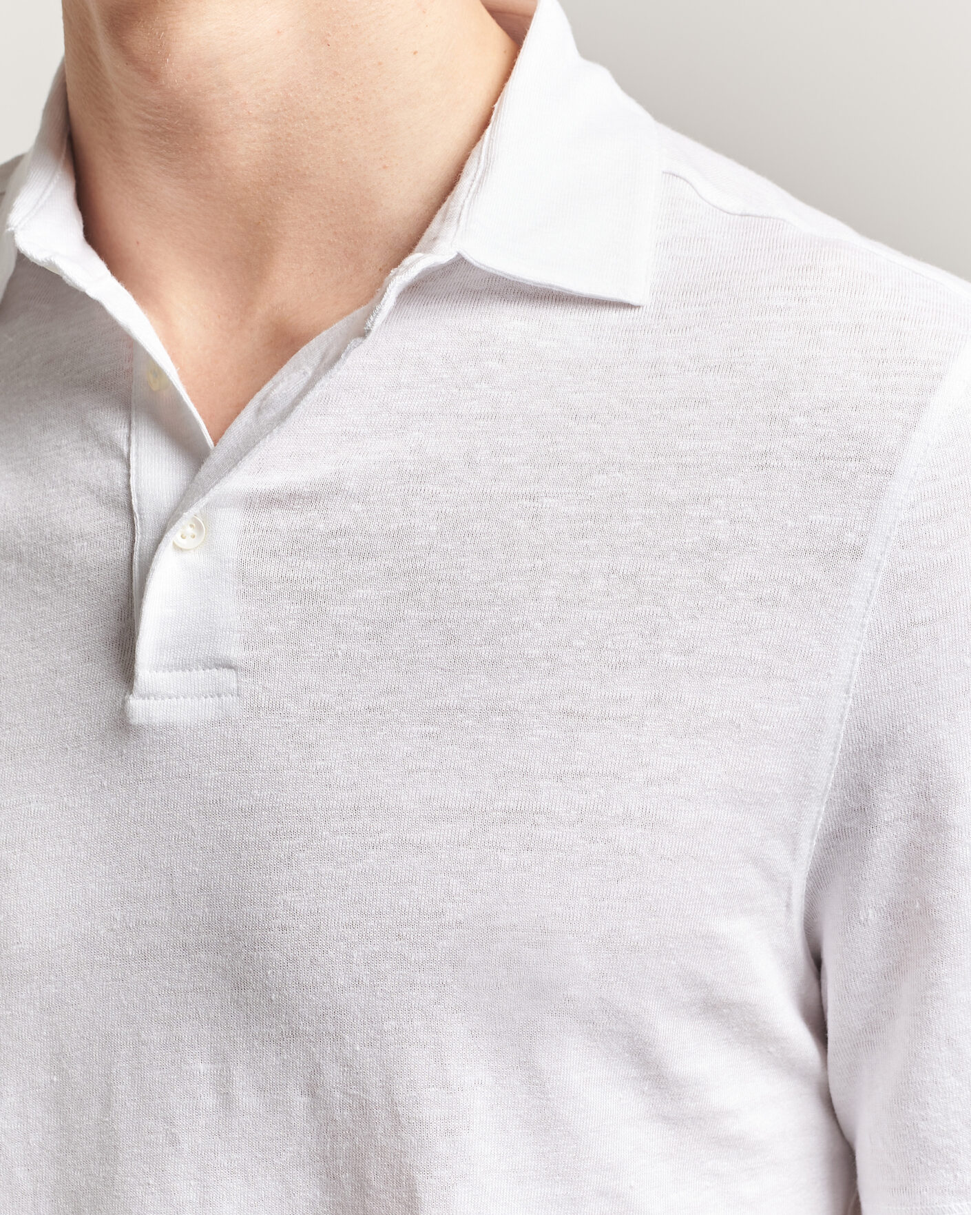 Uomini | Polo | Stenströms | Linen Polo Shirt White