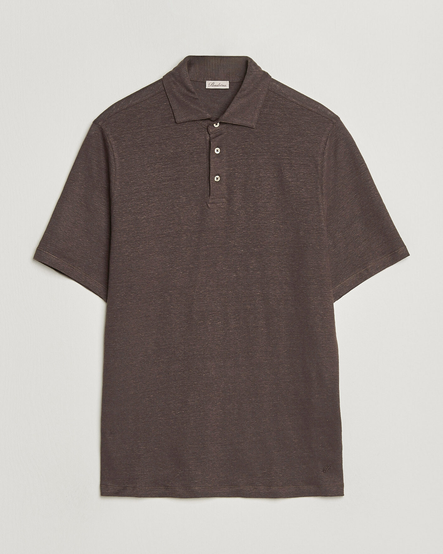Uomini | Polo | Stenströms | Linen Polo Shirt Dark Brown