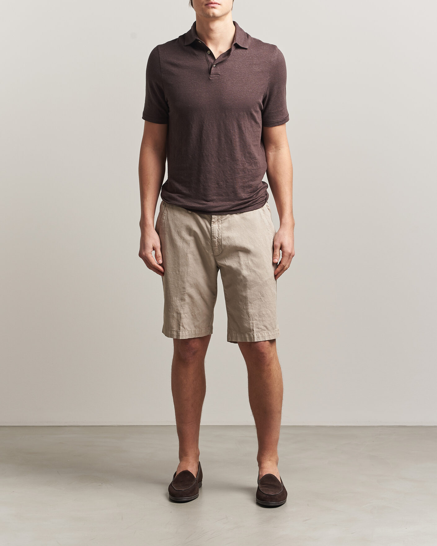 Uomini | Polo | Stenströms | Linen Polo Shirt Dark Brown
