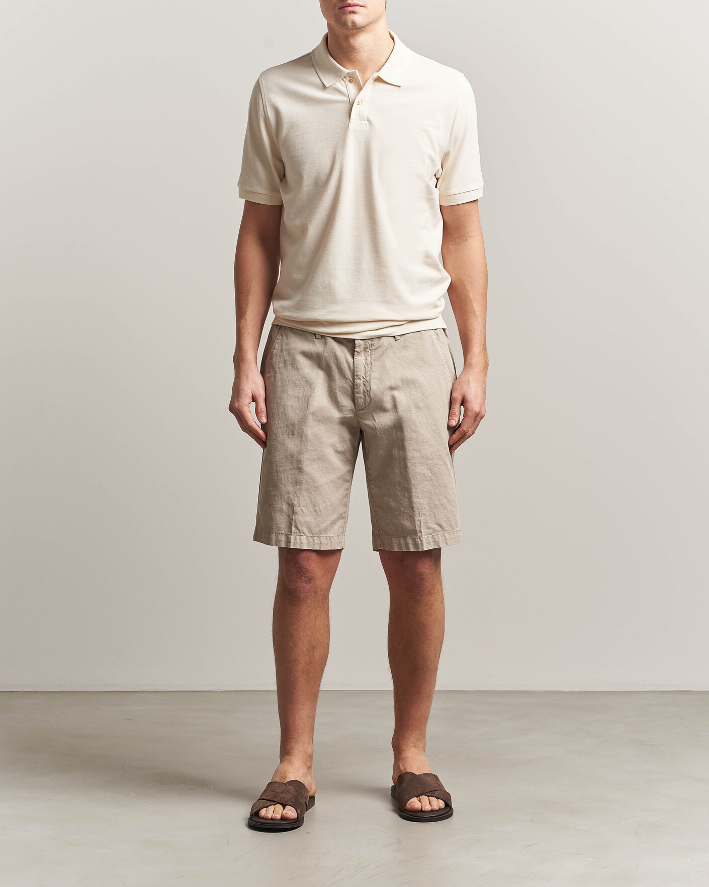 Uomini | Polo | Stenströms | Organic Cotton Piquet Polo Shirt Beige