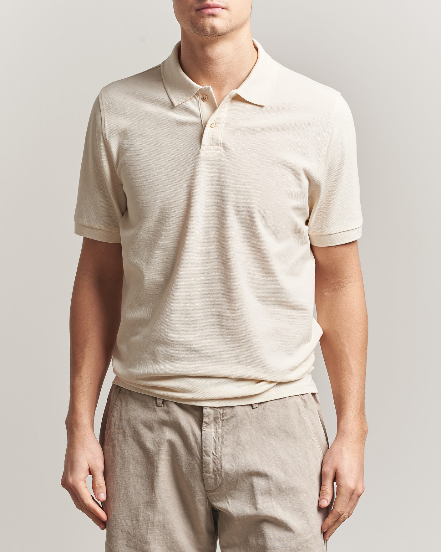 Uomini | Polo | Stenströms | Organic Cotton Piquet Polo Shirt Beige
