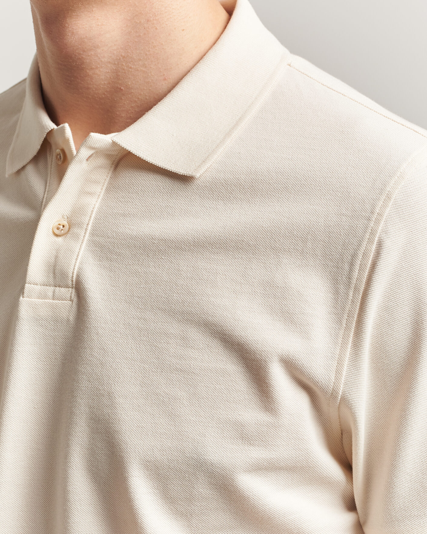 Uomini | Polo | Stenströms | Organic Cotton Piquet Polo Shirt Beige