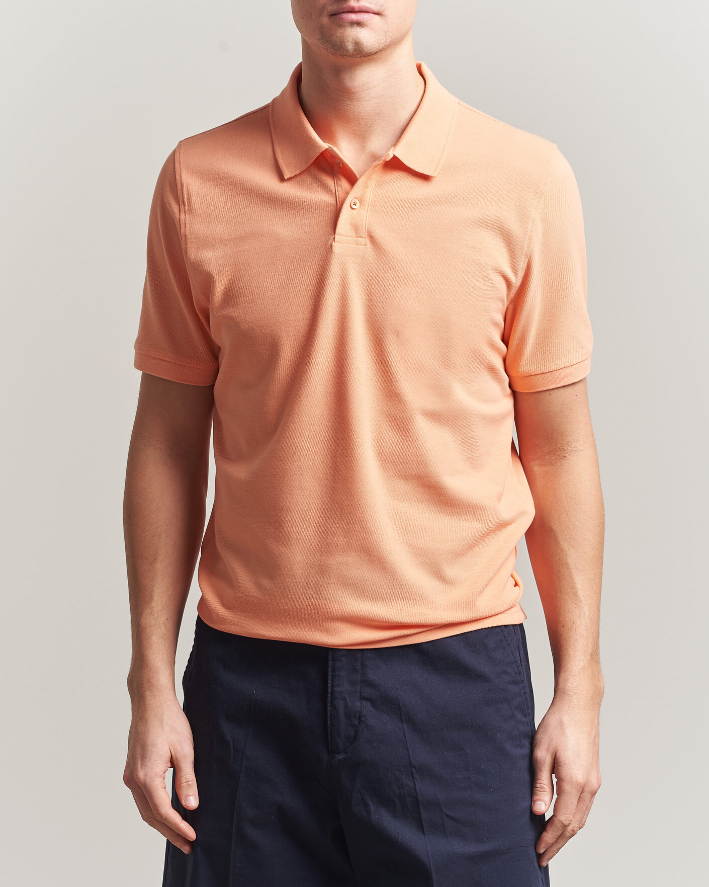 Uomini | Polo | Stenströms | Organic Cotton Piquet Polo Shirt Mandarin
