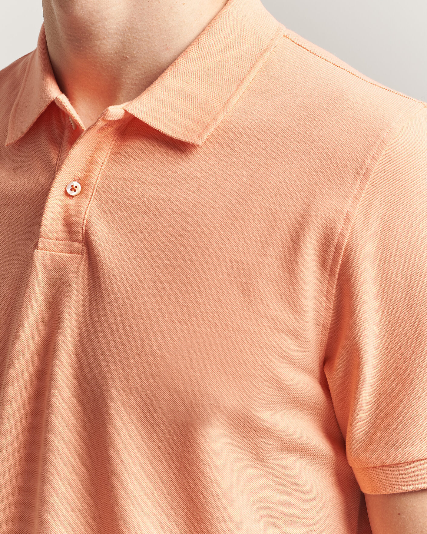Uomini | Polo | Stenströms | Organic Cotton Piquet Polo Shirt Mandarin