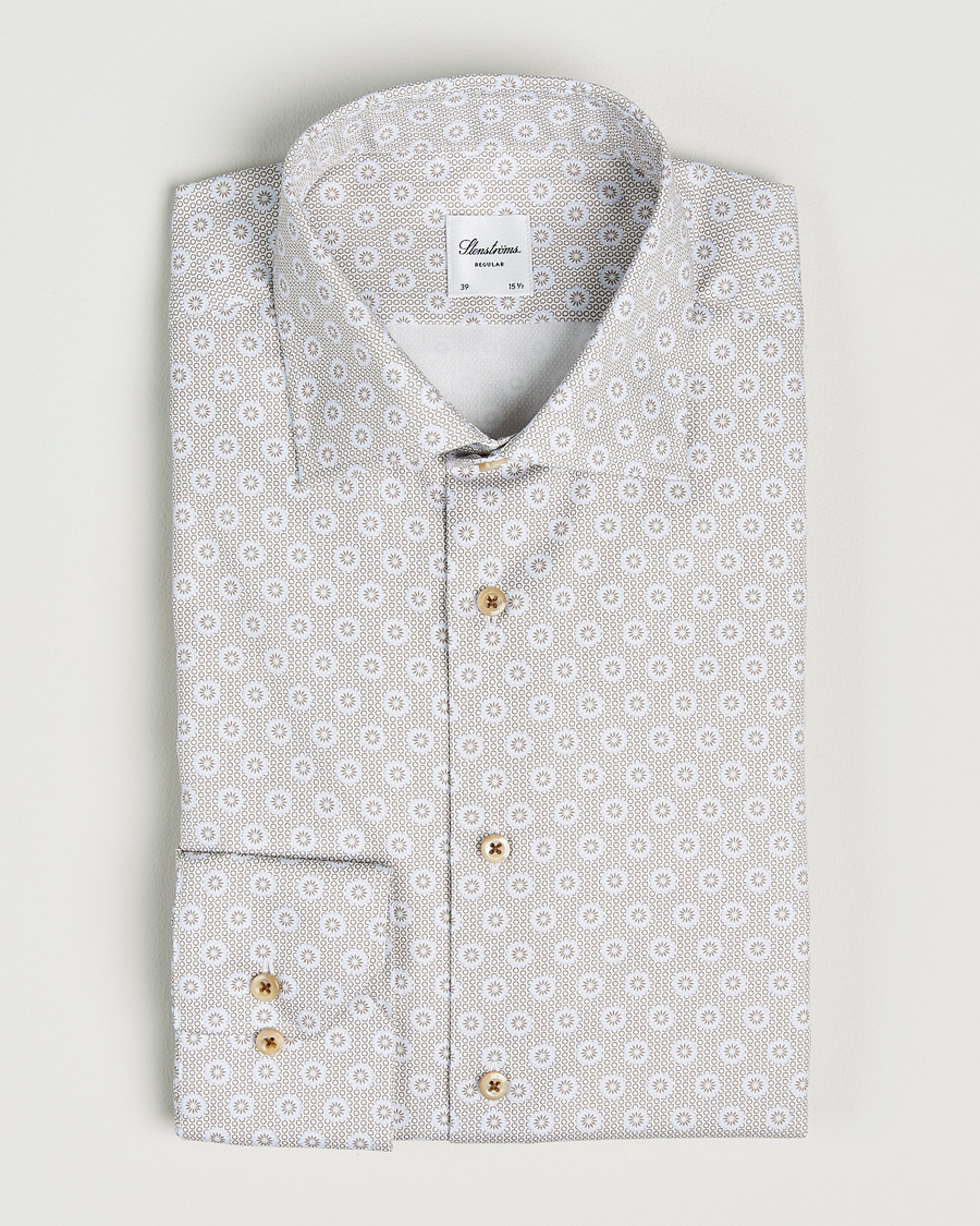 Uomini | Camicie | Stenströms | Regular Fit Printed Cotton Twill Shirt Light Brown
