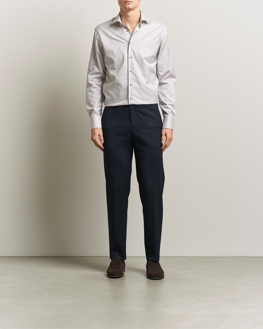 Uomini | Camicie | Stenströms | Regular Fit Printed Cotton Twill Shirt Light Brown