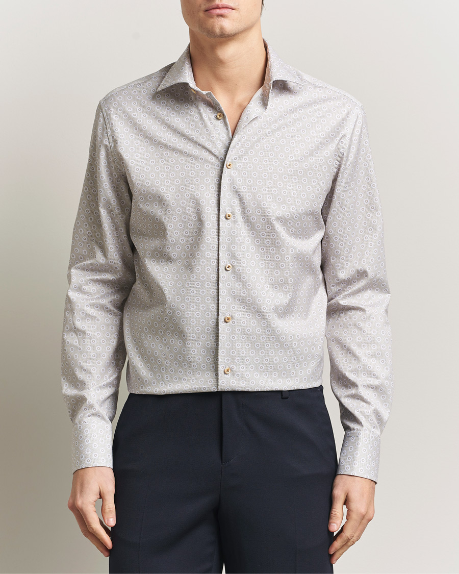 Uomini | Camicie | Stenströms | Regular Fit Printed Cotton Twill Shirt Light Brown