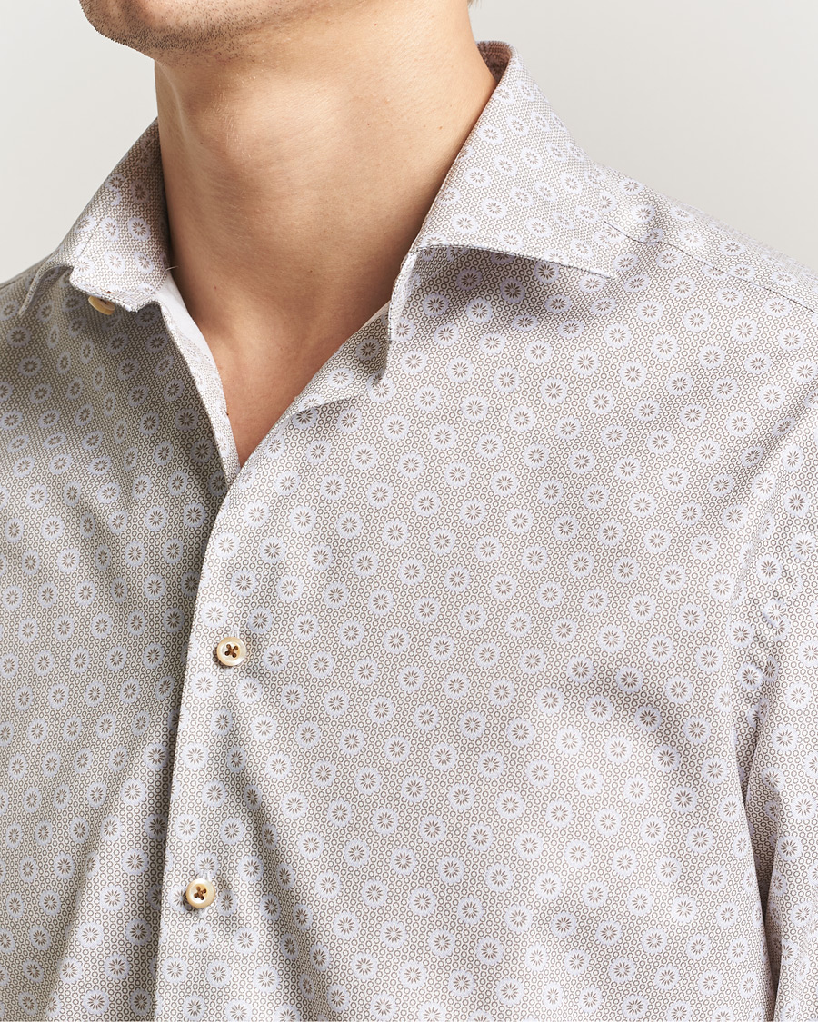 Uomini | Camicie | Stenströms | Regular Fit Printed Cotton Twill Shirt Light Brown