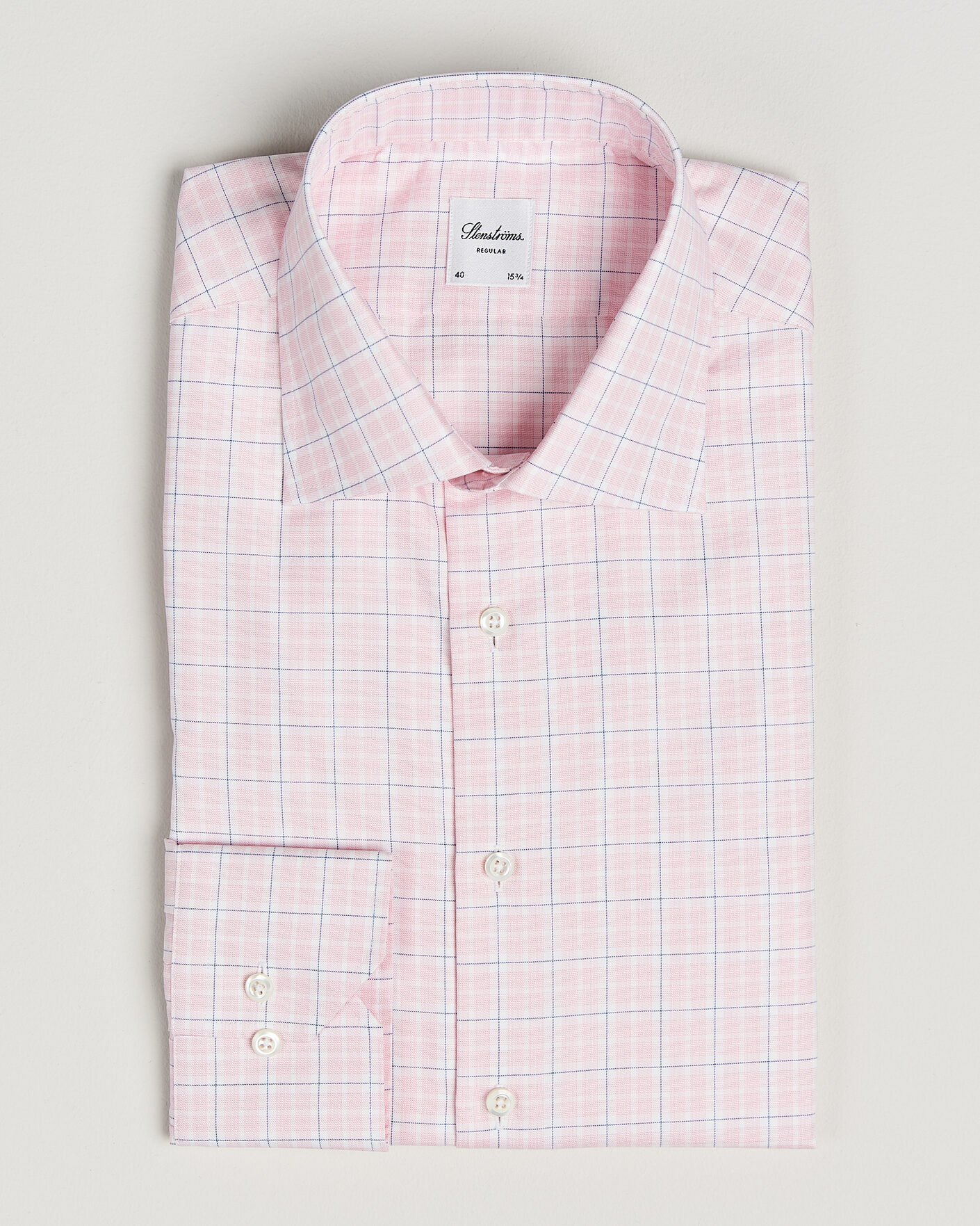 Uomini | Camicie | Stenströms | Regular Fit Over Check Cotton Shirt Pink