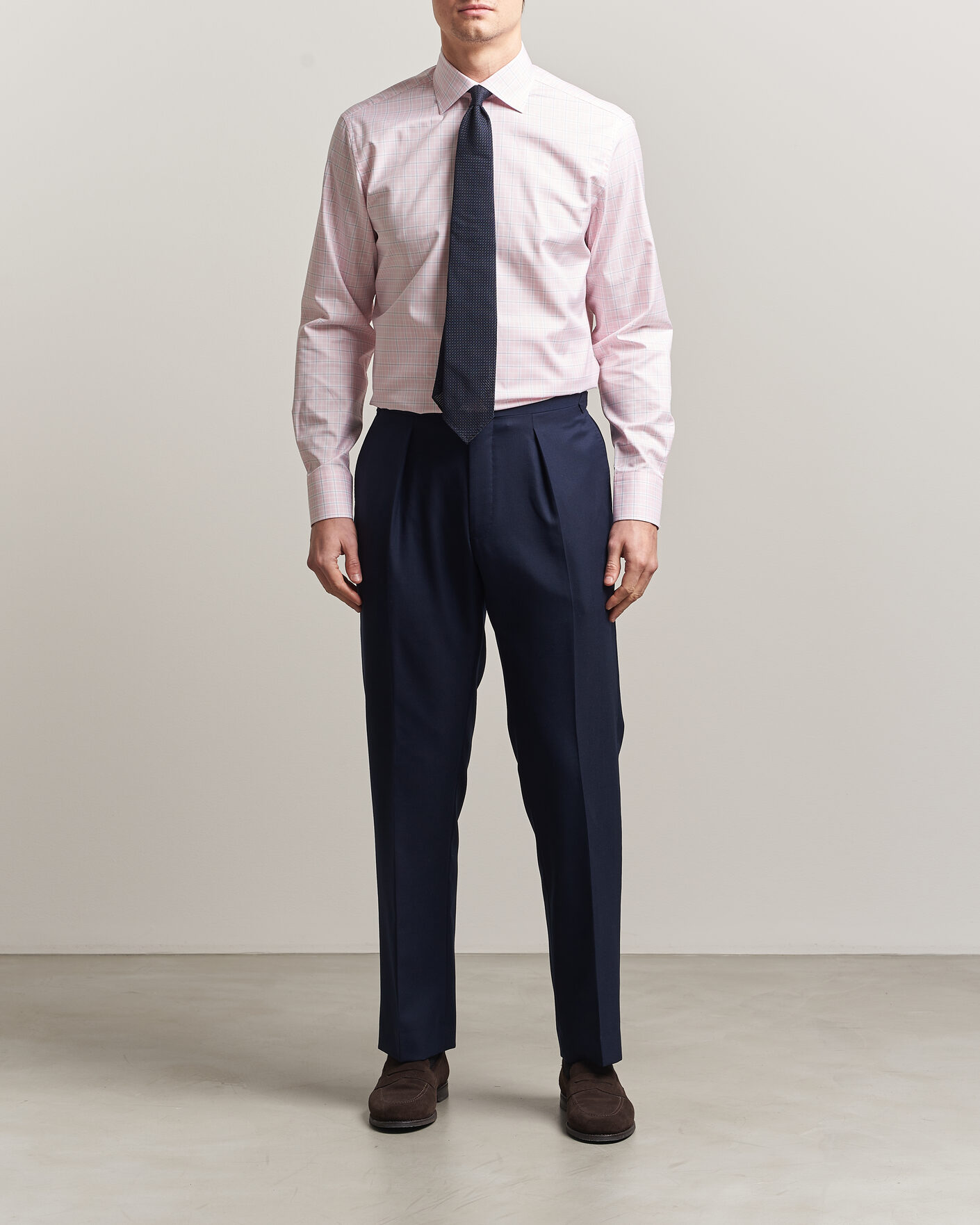 Uomini | Camicie | Stenströms | Regular Fit Over Check Cotton Shirt Pink