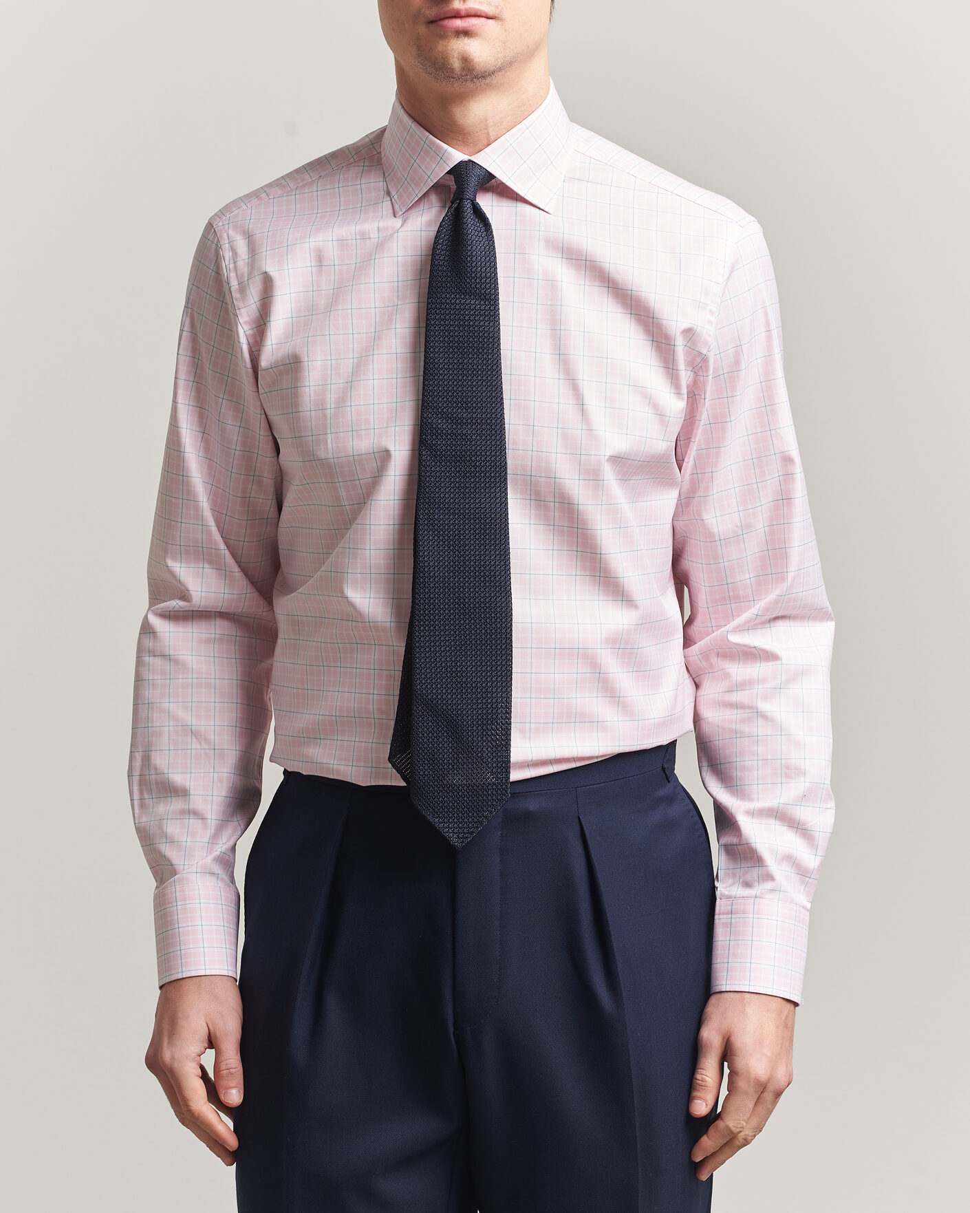 Uomini | Camicie | Stenströms | Regular Fit Over Check Cotton Shirt Pink