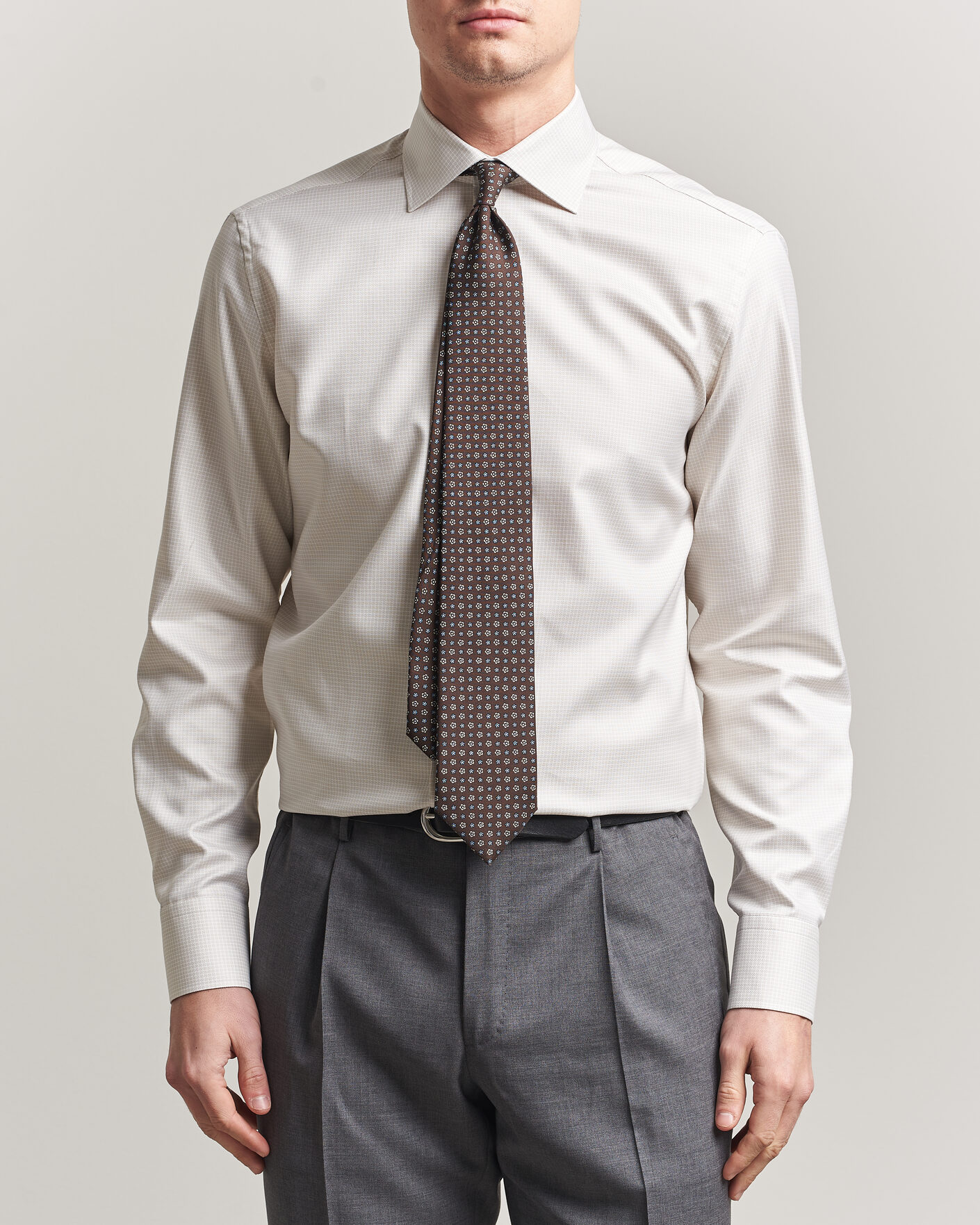Uomini | Camicie | Stenströms | Regular Fit Micro Structure Shirt Beige