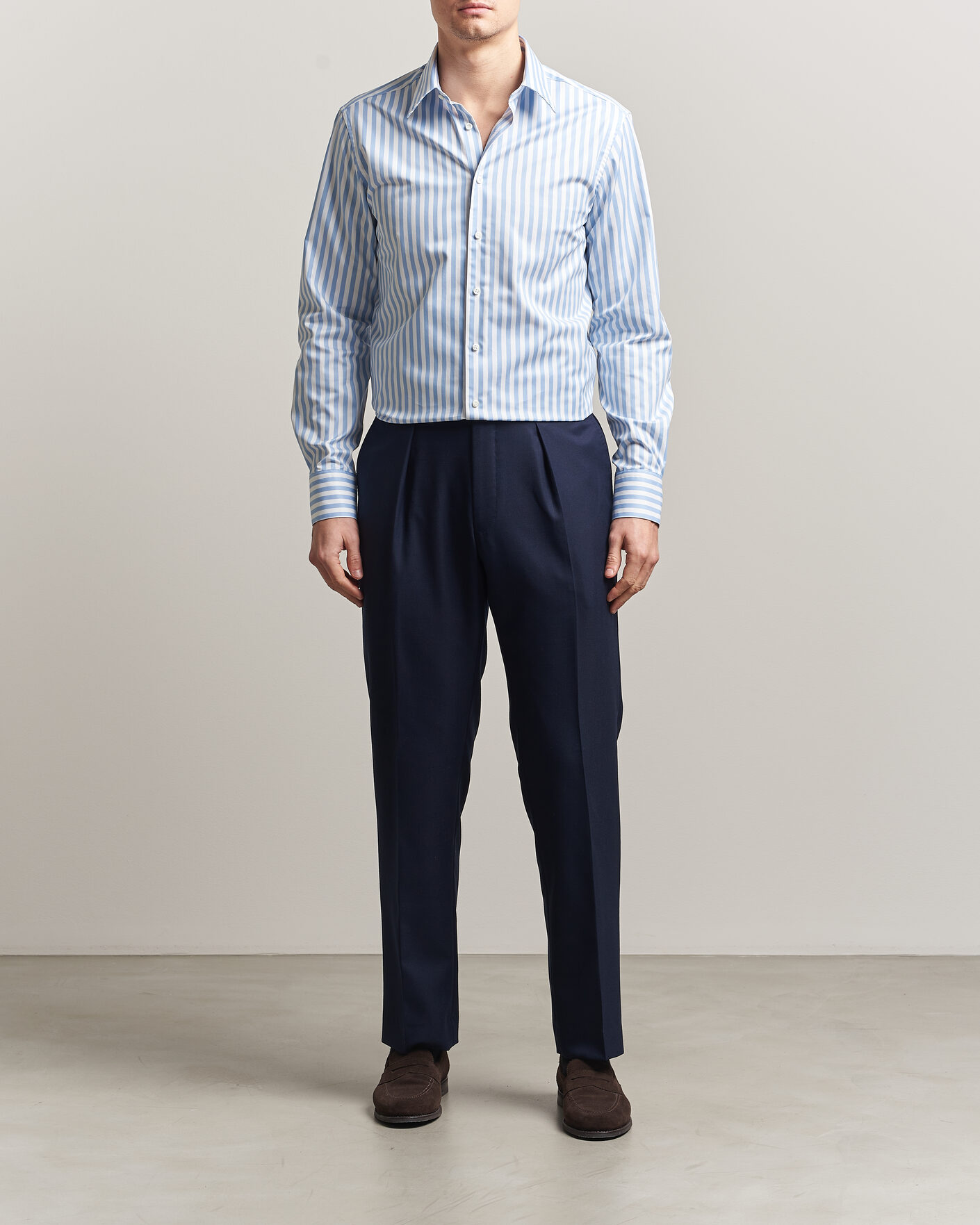 Uomini | Camicie | Stenströms | Regular Fit Striped Pointed Collar Shirt Blue