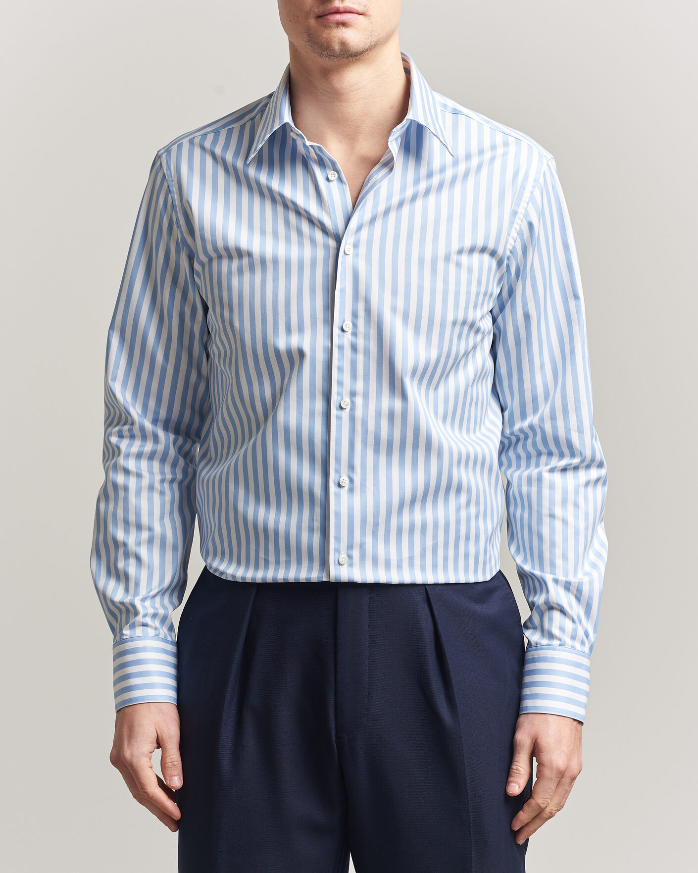 Uomini | Camicie | Stenströms | Regular Fit Striped Pointed Collar Shirt Blue