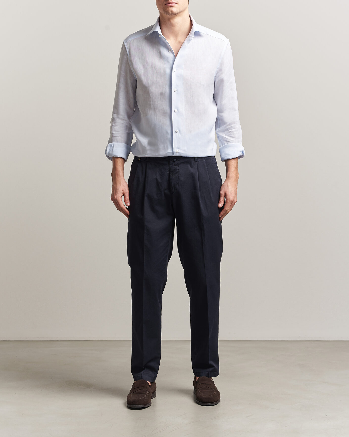 Uomini | Camicie | Stenströms | 1899 Linen One Piece Collar Shirt Light Blue