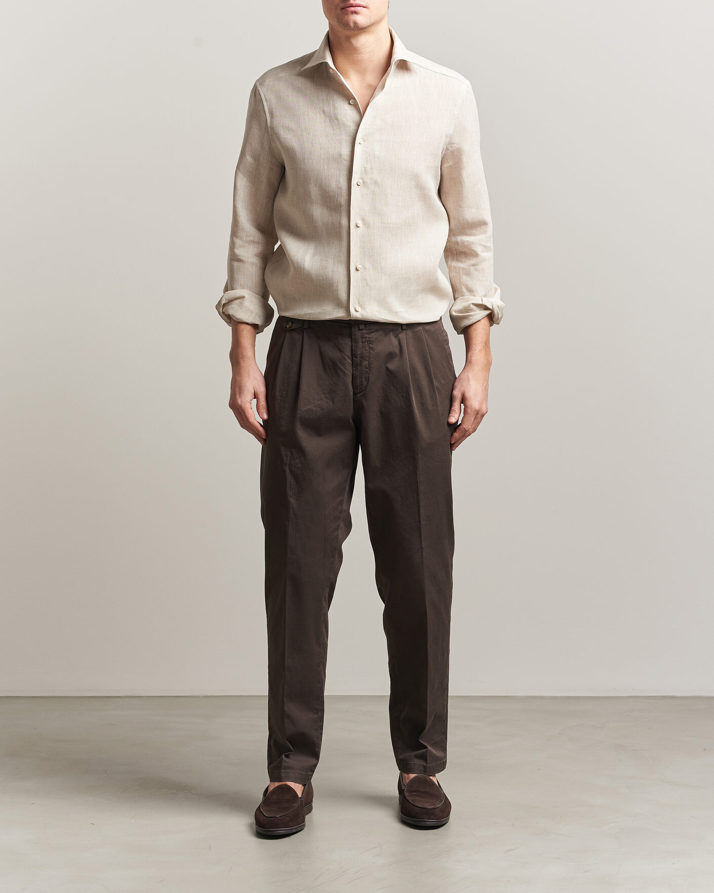 Uomini | Camicie | Stenströms | 1899 Linen One Piece Collar Shirt Beige