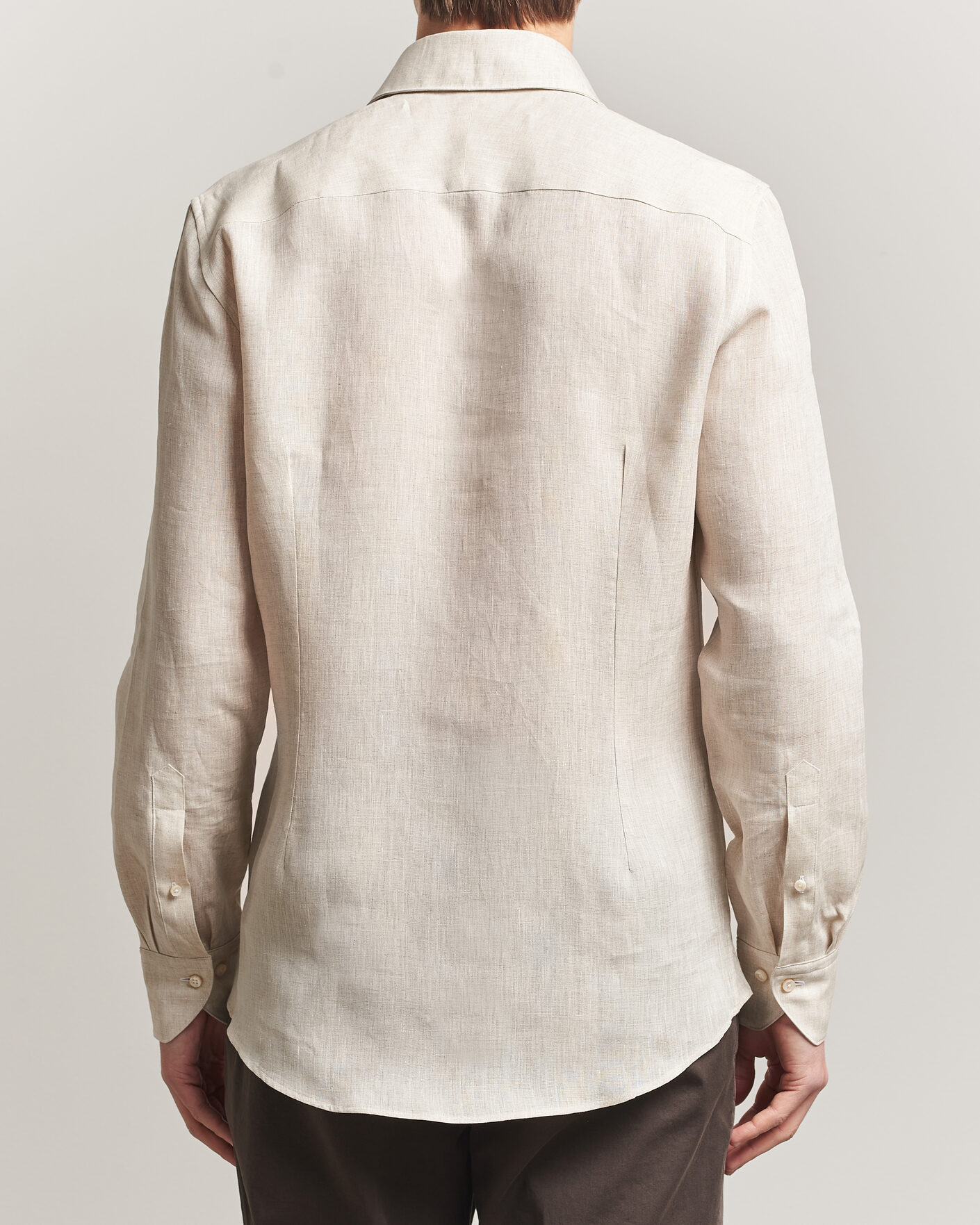 Uomini | Camicie | Stenströms | 1899 Linen One Piece Collar Shirt Beige