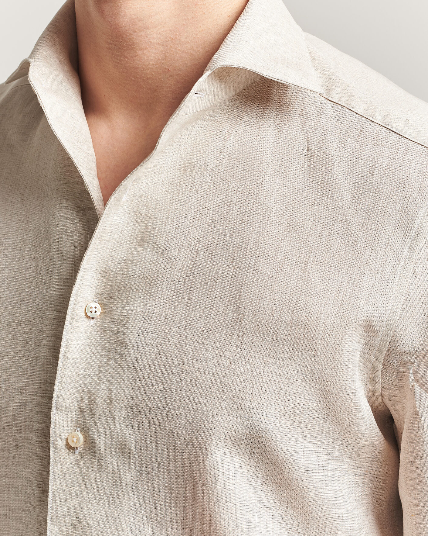 Uomini | Camicie | Stenströms | 1899 Linen One Piece Collar Shirt Beige