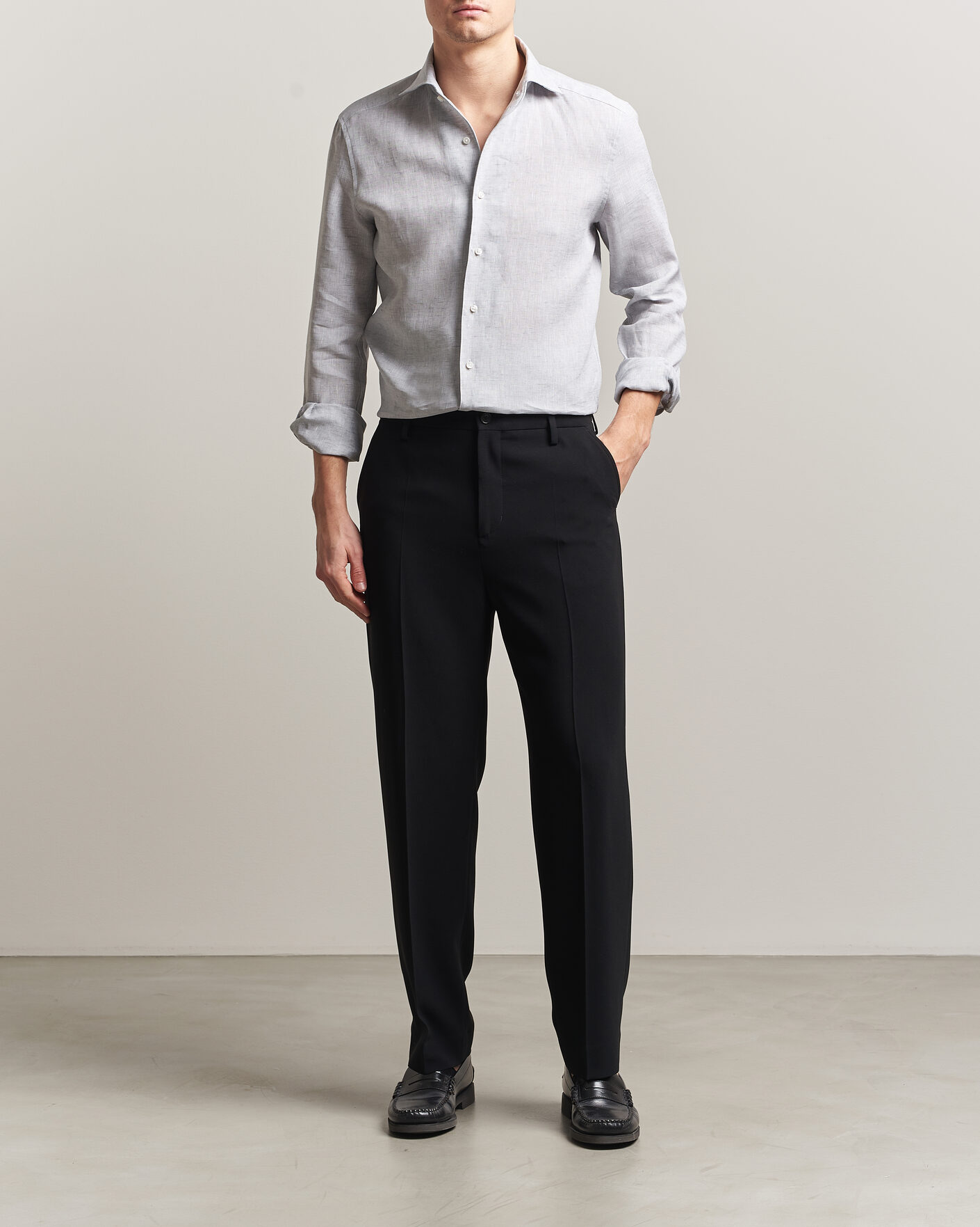 Uomini | Camicie | Stenströms | 1899 Linen One Piece Collar Shirt Grey