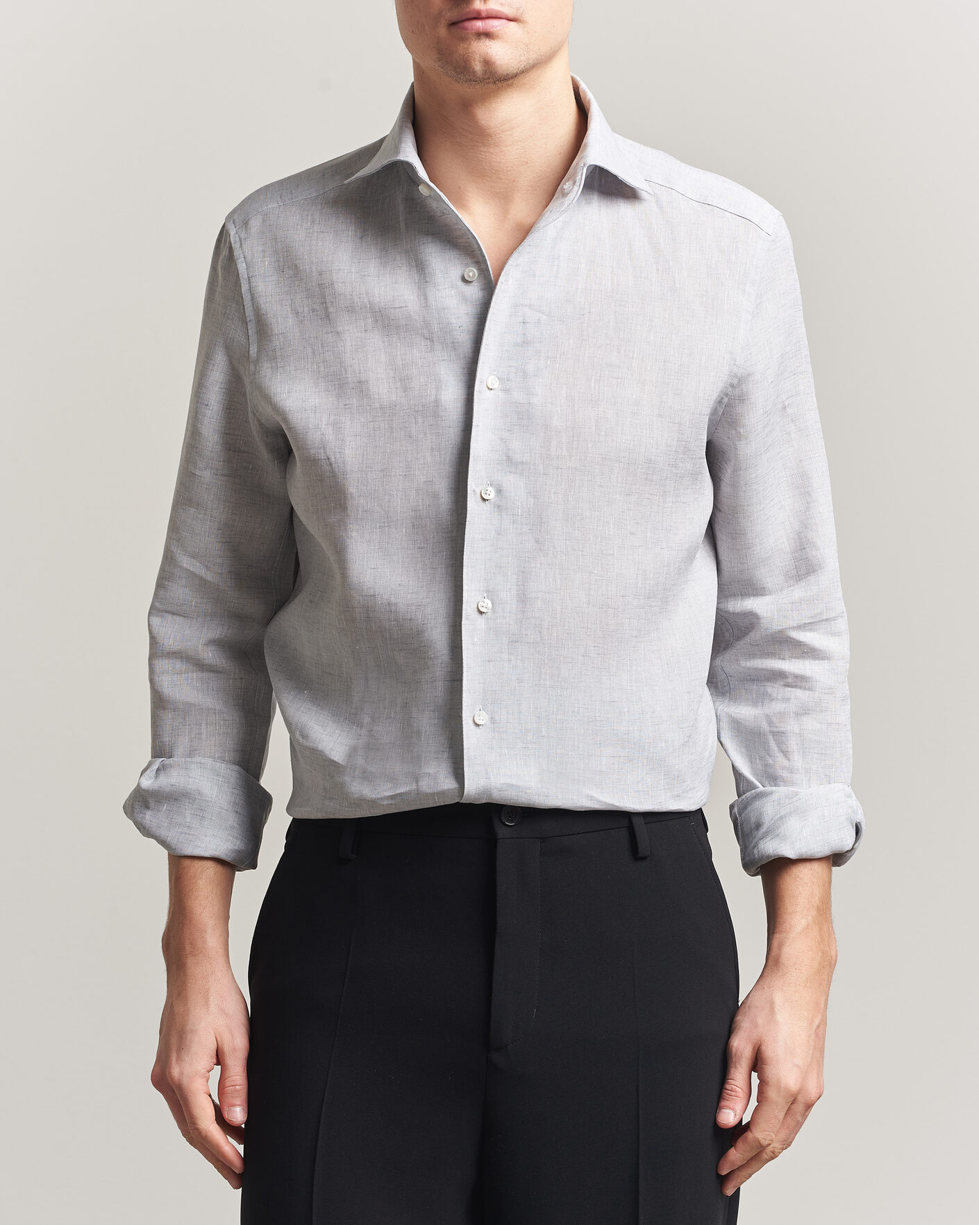 Uomini | Camicie | Stenströms | 1899 Linen One Piece Collar Shirt Grey
