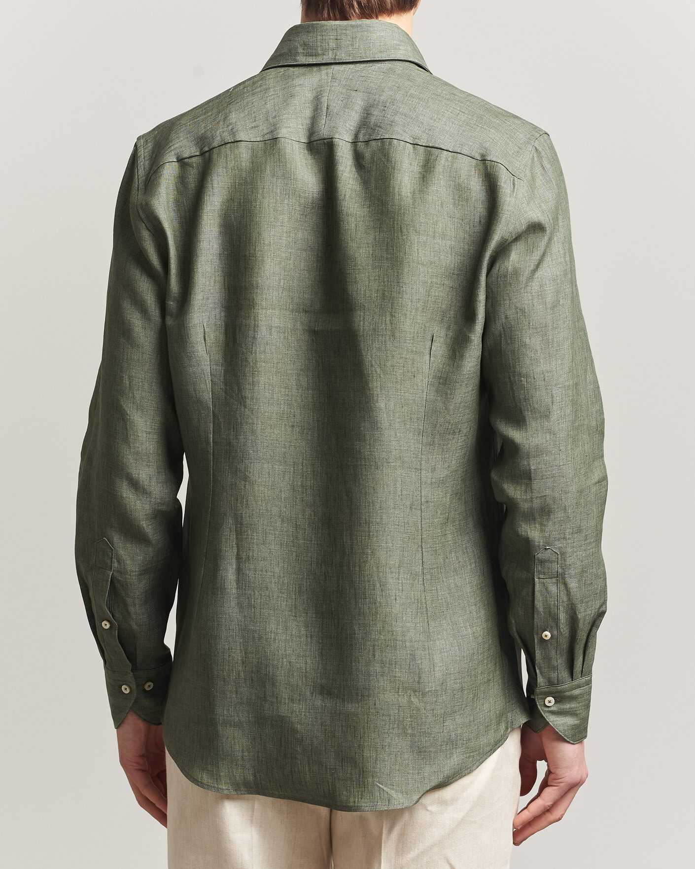 Uomini | Camicie | Stenströms | 1899 Linen One Piece Collar Shirt Olive