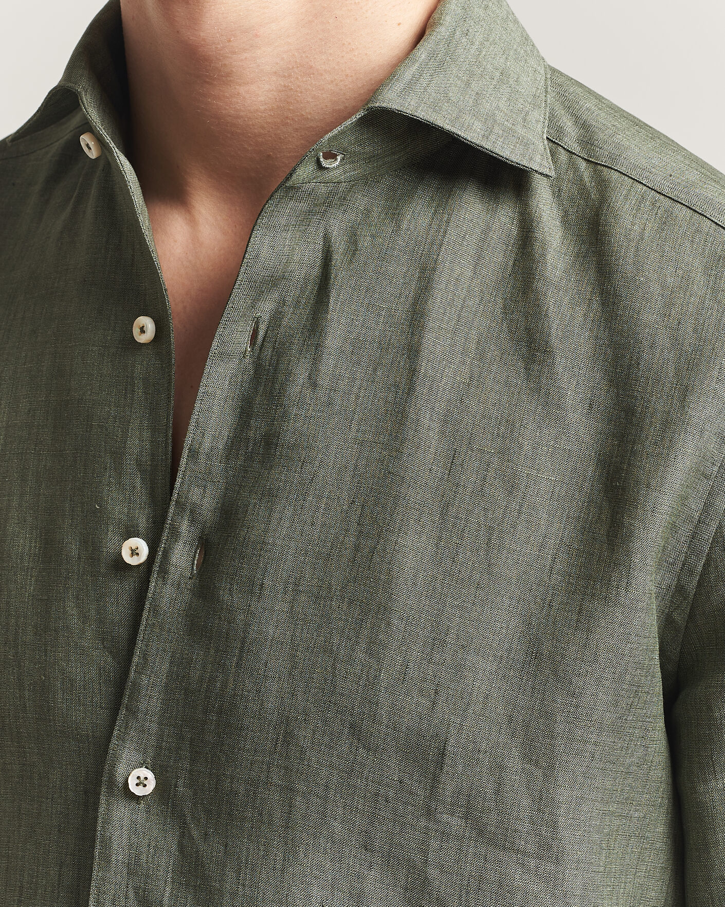 Uomini | Camicie | Stenströms | 1899 Linen One Piece Collar Shirt Olive