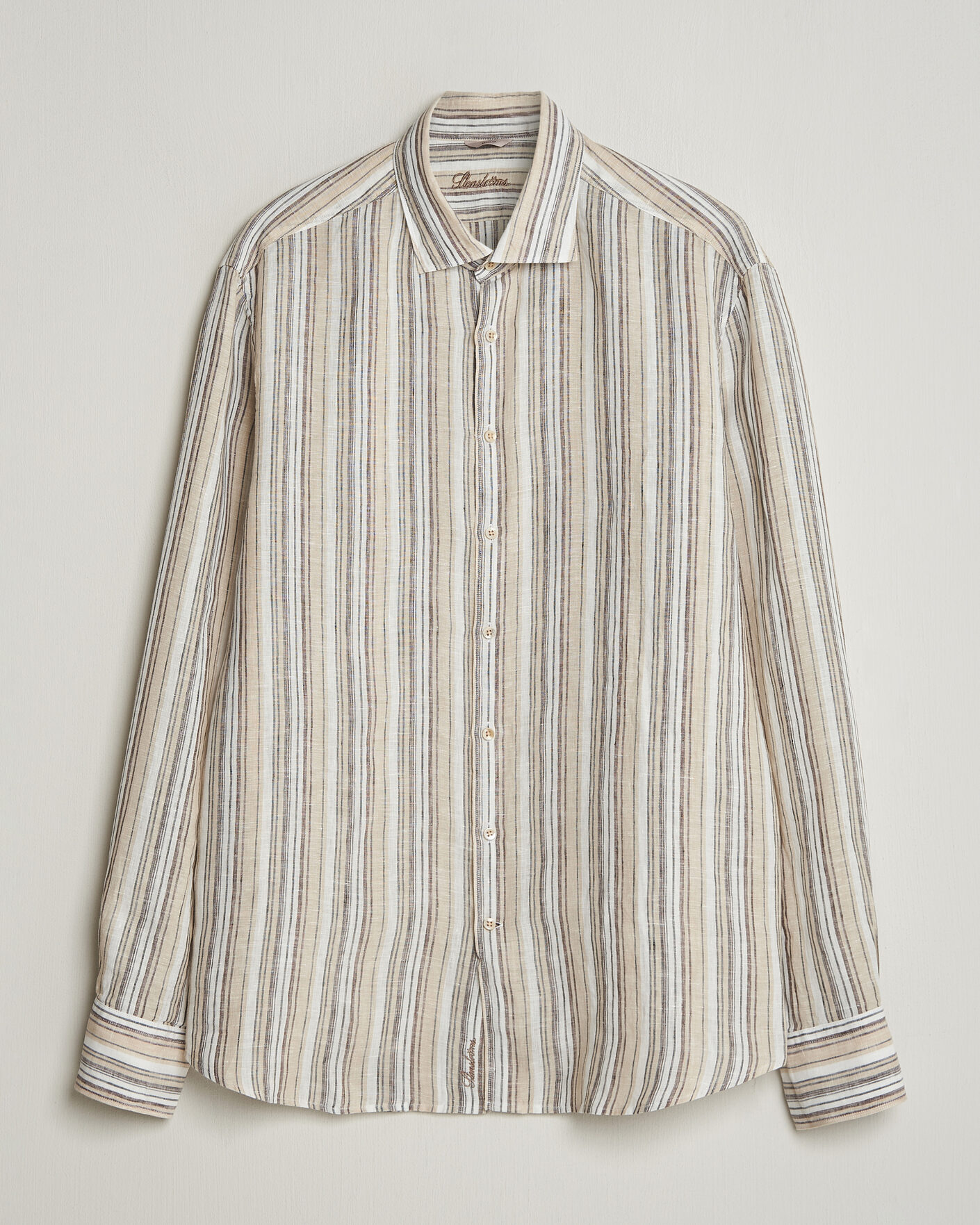 Uomini | Camicie | Stenströms | Regular Fit Multi Striped Linen Shirt Brown