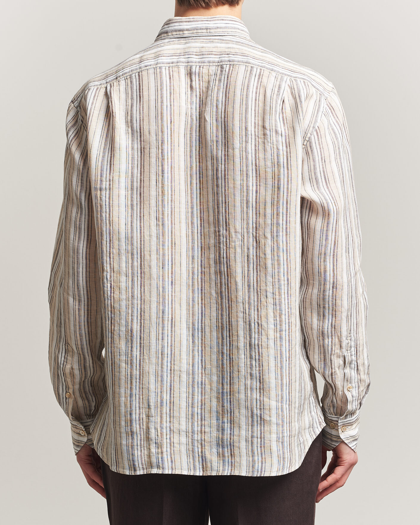 Uomini | Camicie | Stenströms | Regular Fit Multi Striped Linen Shirt Brown