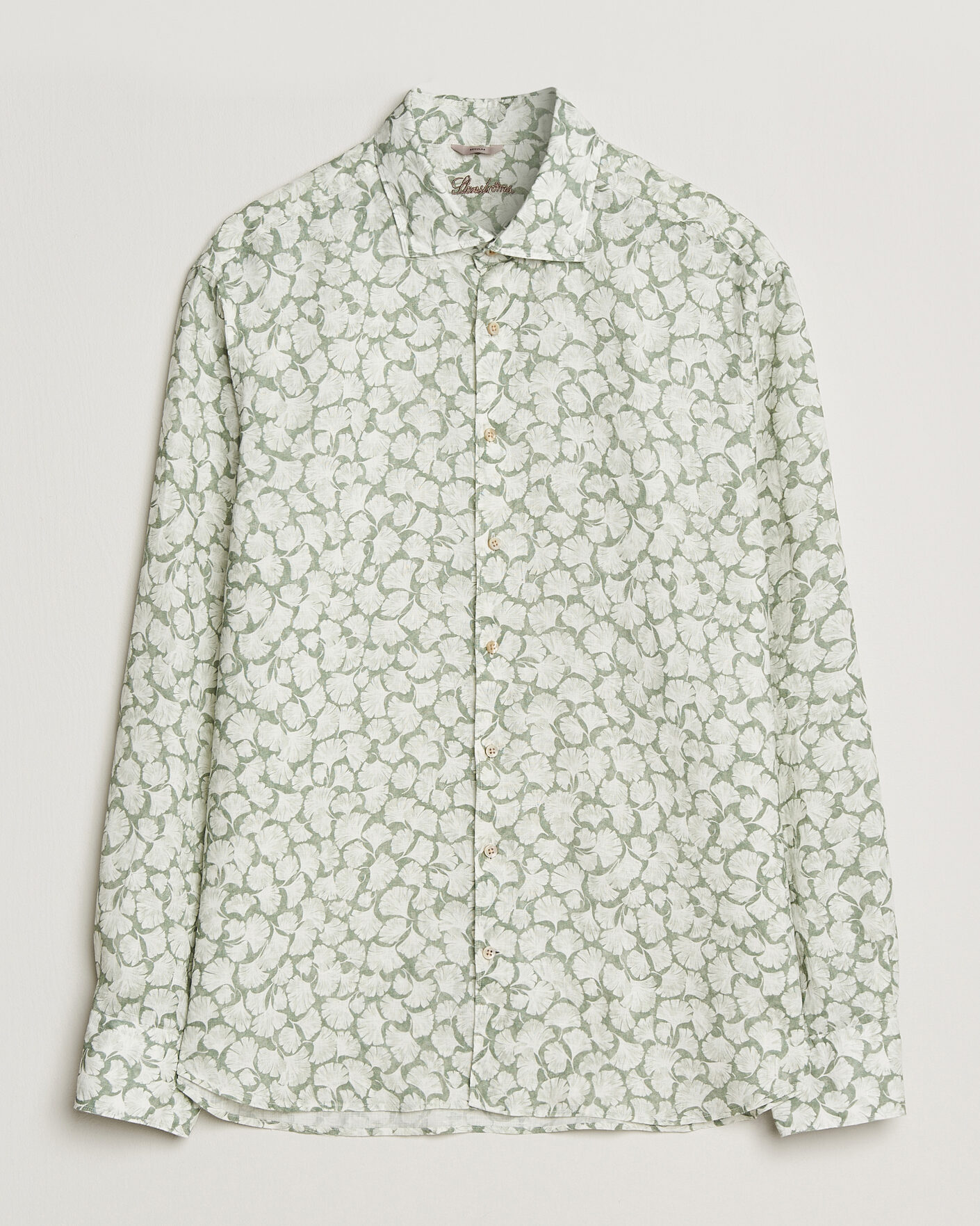 Uomini | Camicie | Stenströms | Regular Fit Flower Printed Linen Shirt Green