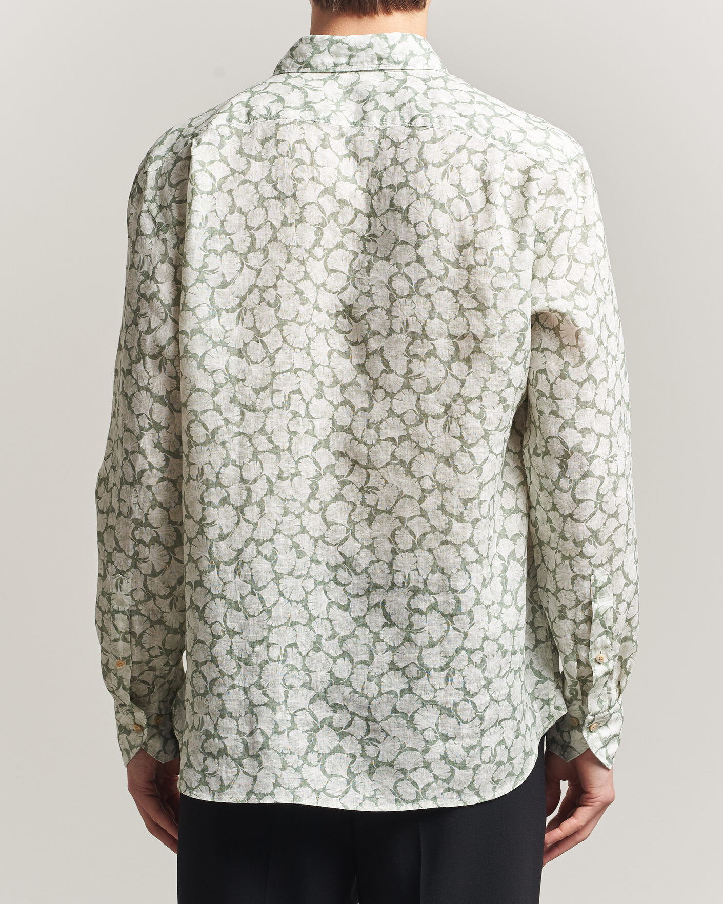 Uomini | Camicie | Stenströms | Regular Fit Flower Printed Linen Shirt Green