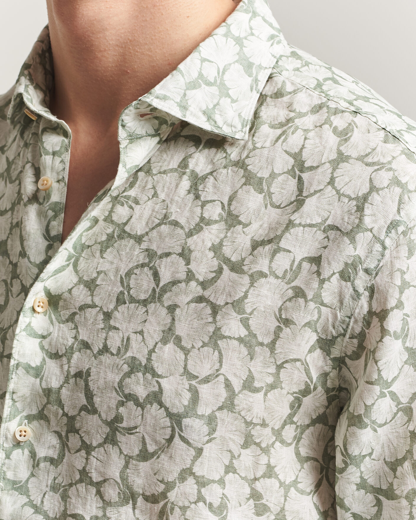 Uomini | Camicie | Stenströms | Regular Fit Flower Printed Linen Shirt Green