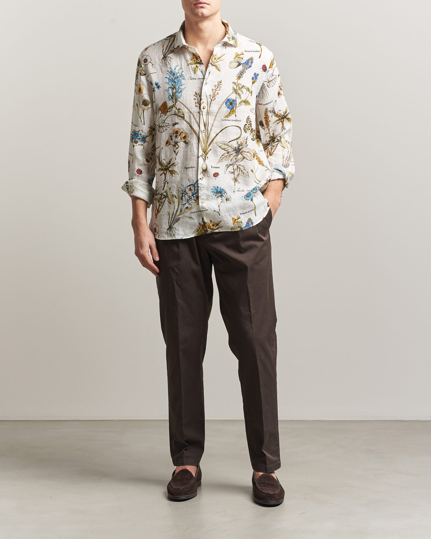 Uomini | Camicie | Stenströms | Reglar Fit Botanical Print Linen Shirt Multi