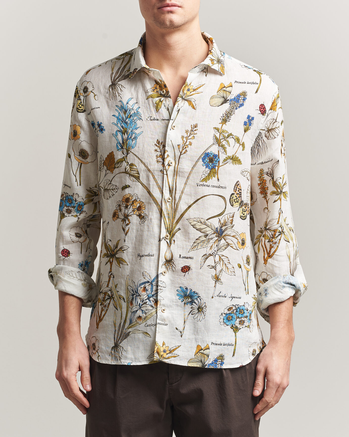 Uomini | Camicie | Stenströms | Reglar Fit Botanical Print Linen Shirt Multi