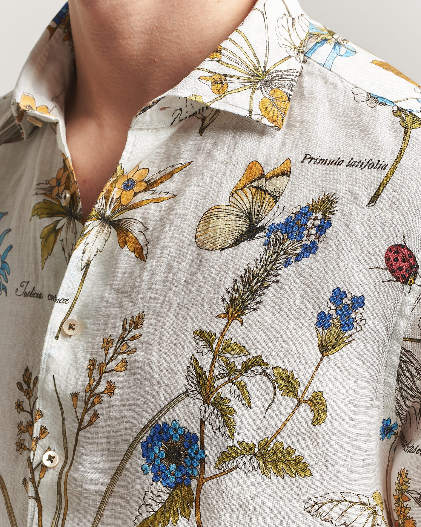 Uomini | Camicie | Stenströms | Reglar Fit Botanical Print Linen Shirt Multi