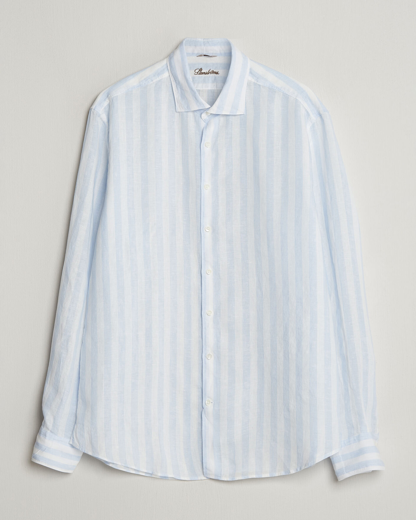 Uomini | Camicie | Stenströms | Regular Fit Wide Stripe Linen Shirt Light Blue