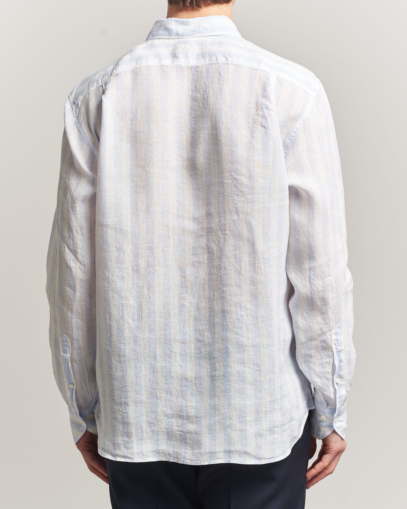 Uomini | Camicie | Stenströms | Regular Fit Wide Stripe Linen Shirt Light Blue